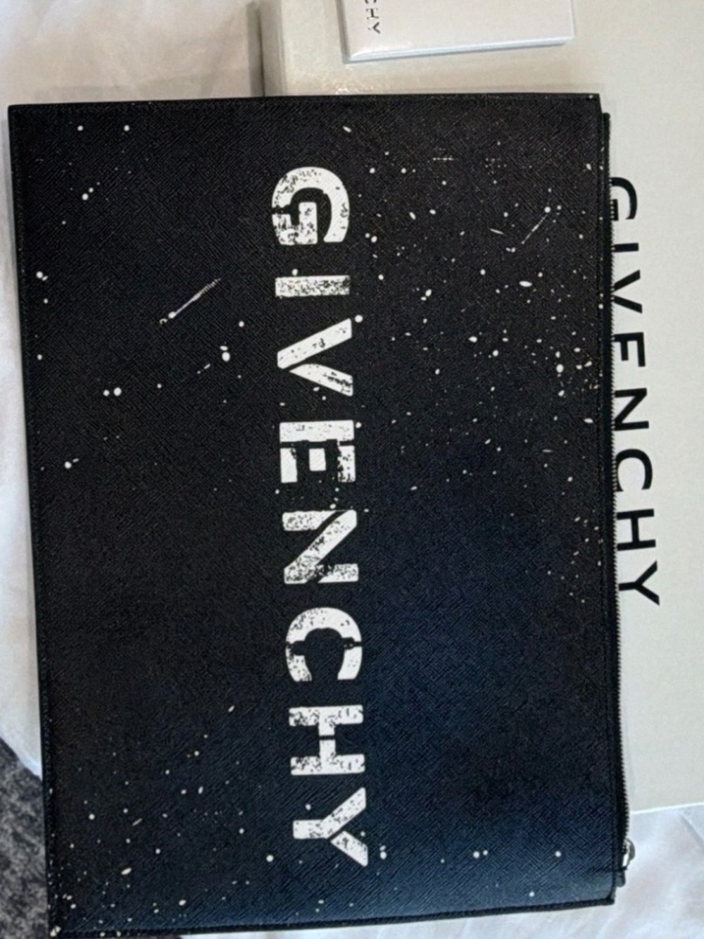 Givenchy Black/White Logo Zip Clutch Pouch Wrist Strap w/ Dust Bag & Card